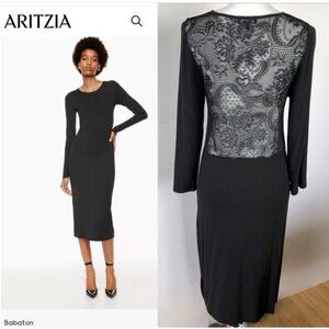 ARITZIA's BABATON Lace Back BodyCon Midi Black, Modal Jersey Long Sleeve US L